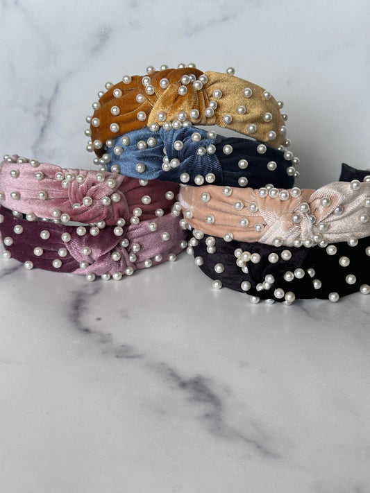 Velvet and pearl solid headband
