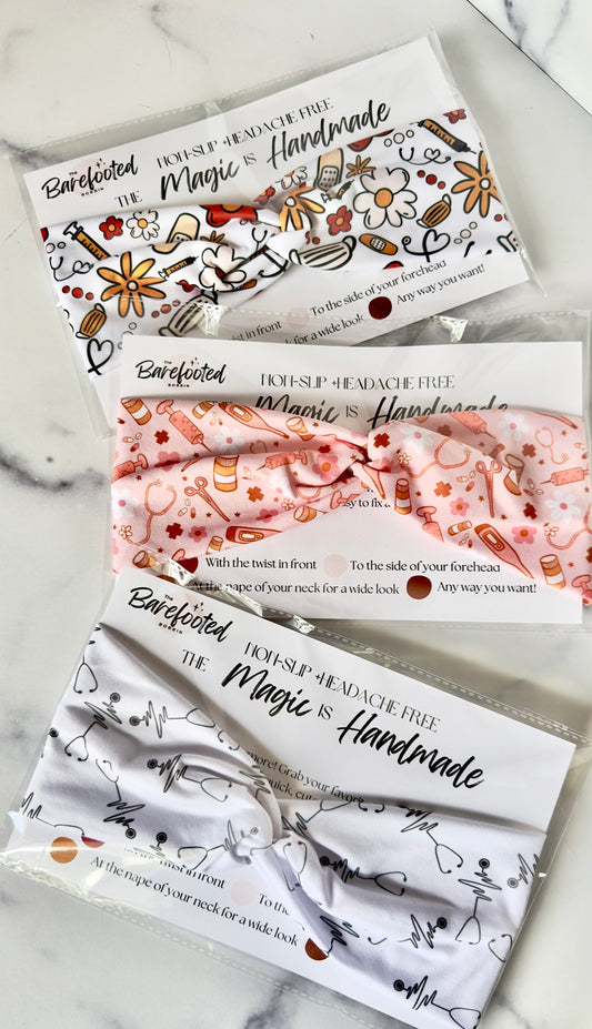 Healthcare headbands, stethoscope headbands, bandaid headbands, thermometer headbands
