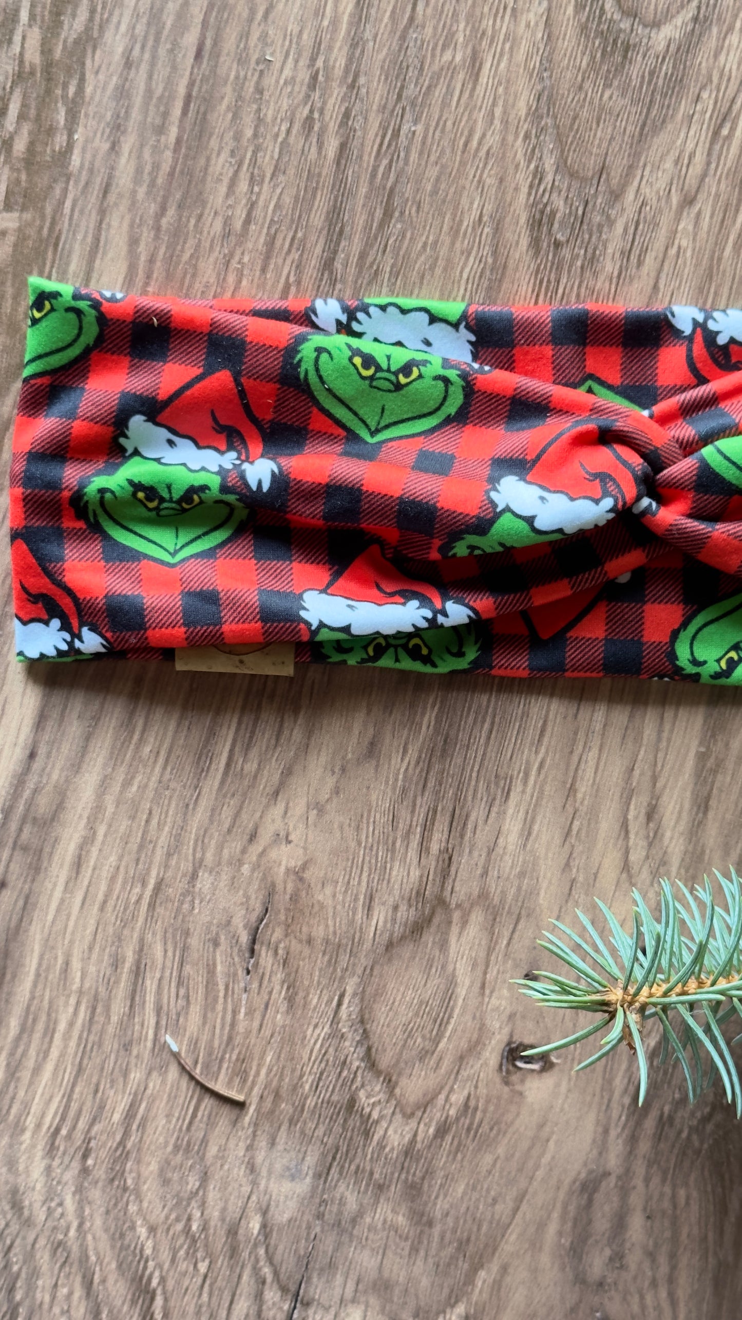 Buffalo check Grinch headband