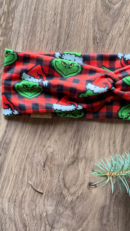Buffalo check Grinch headband