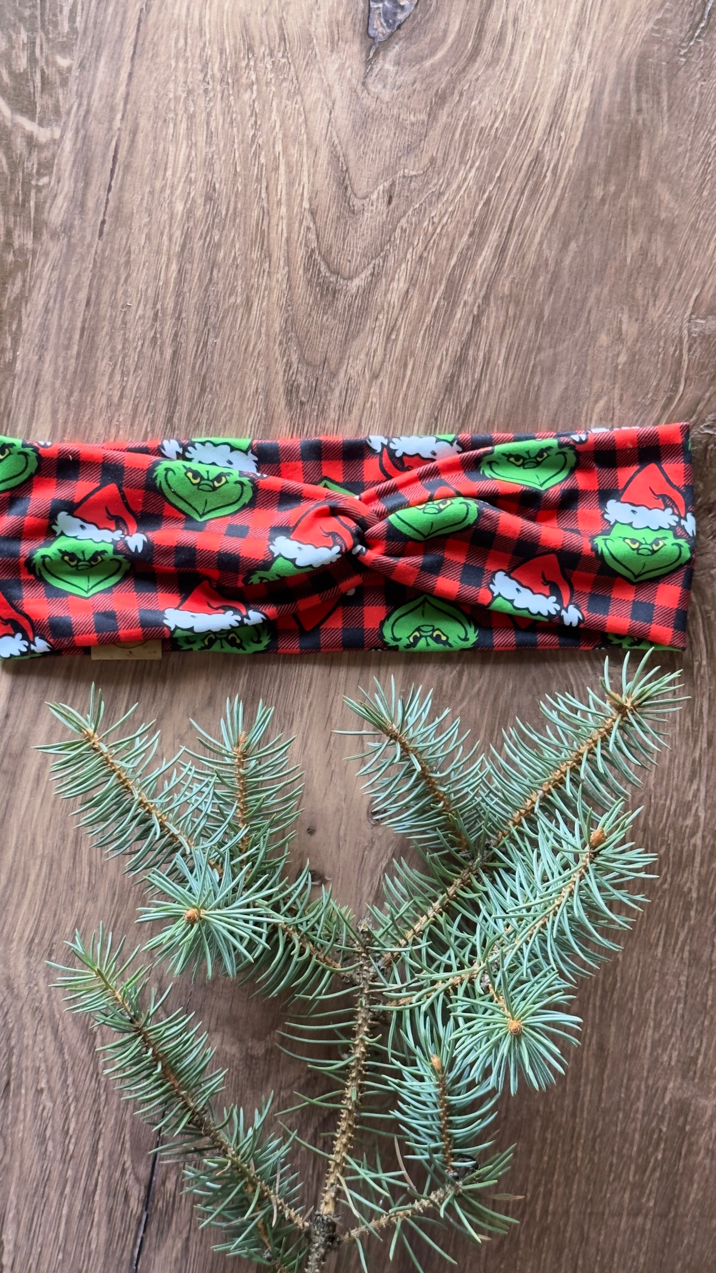 Buffalo check Grinch headband