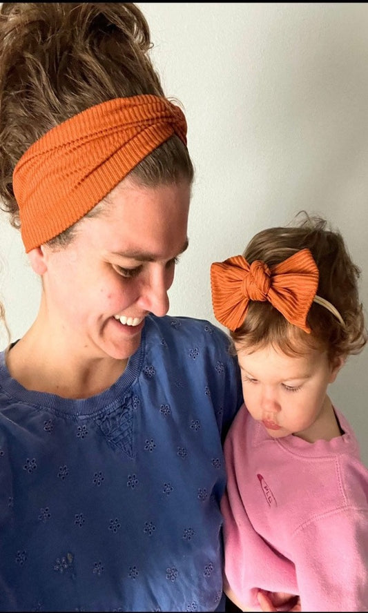 Baby and me rib knit headband + matching nylon 5” bow