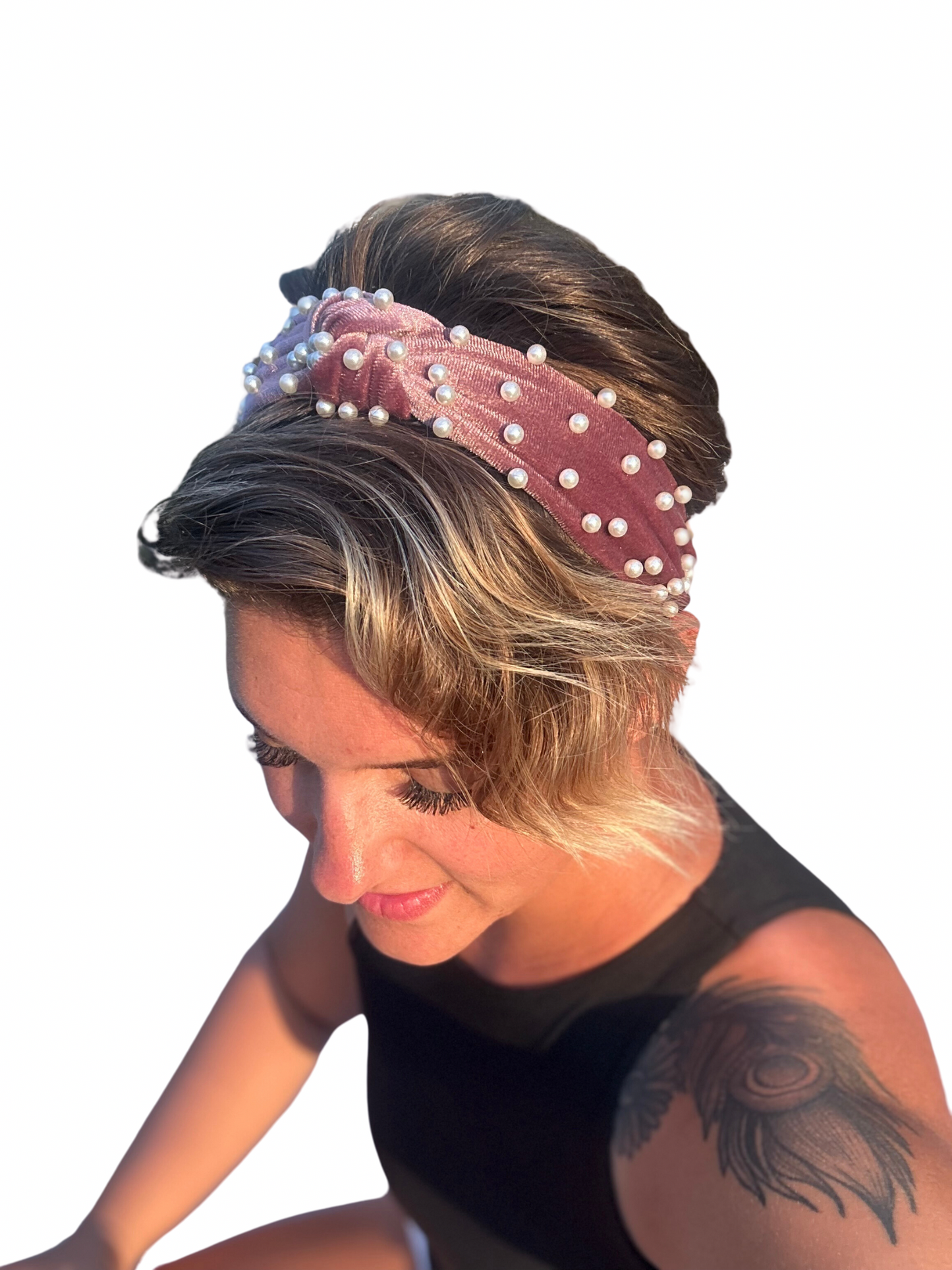 Velvet and pearl solid headband