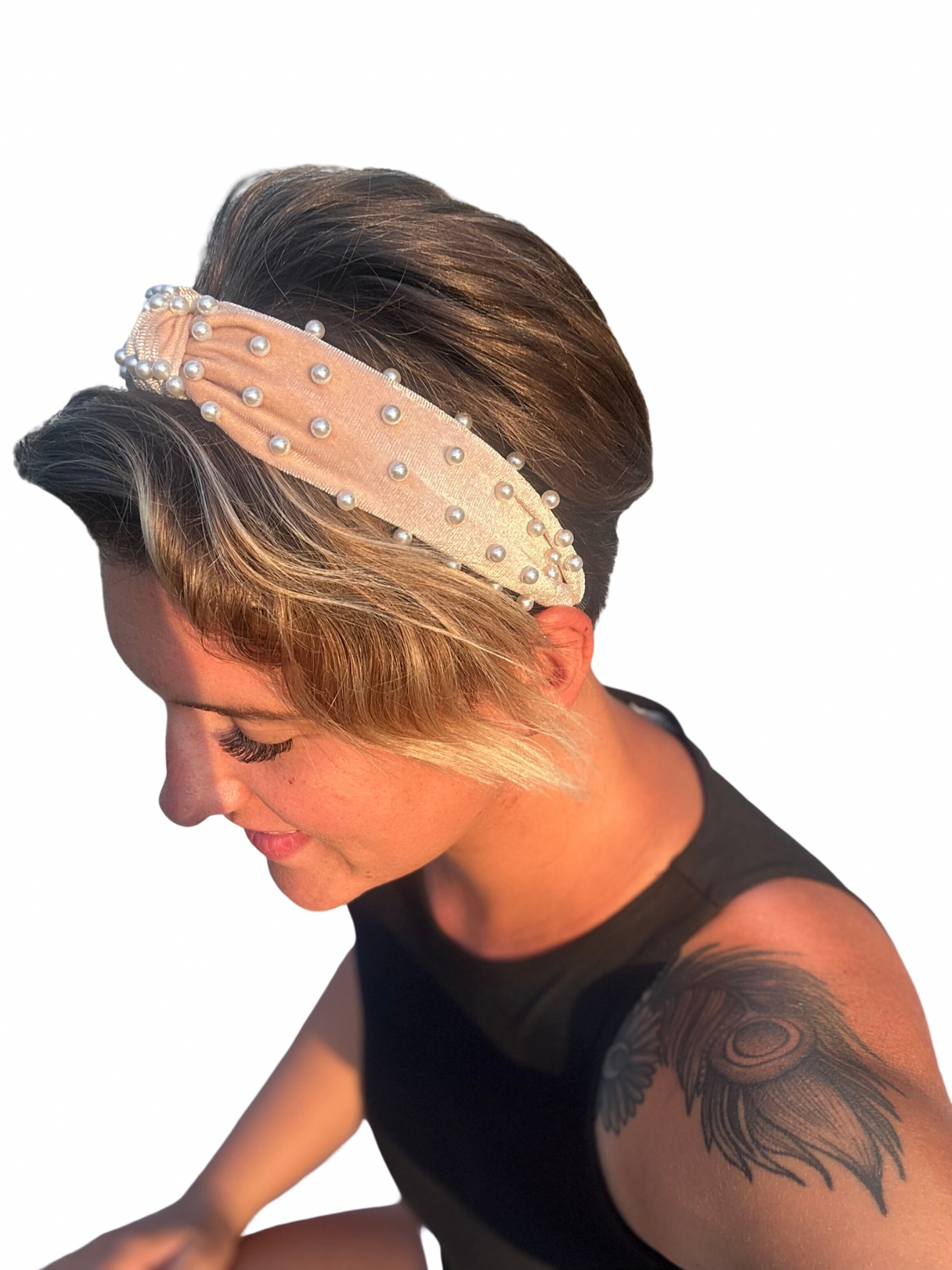 Velvet and pearl solid headband