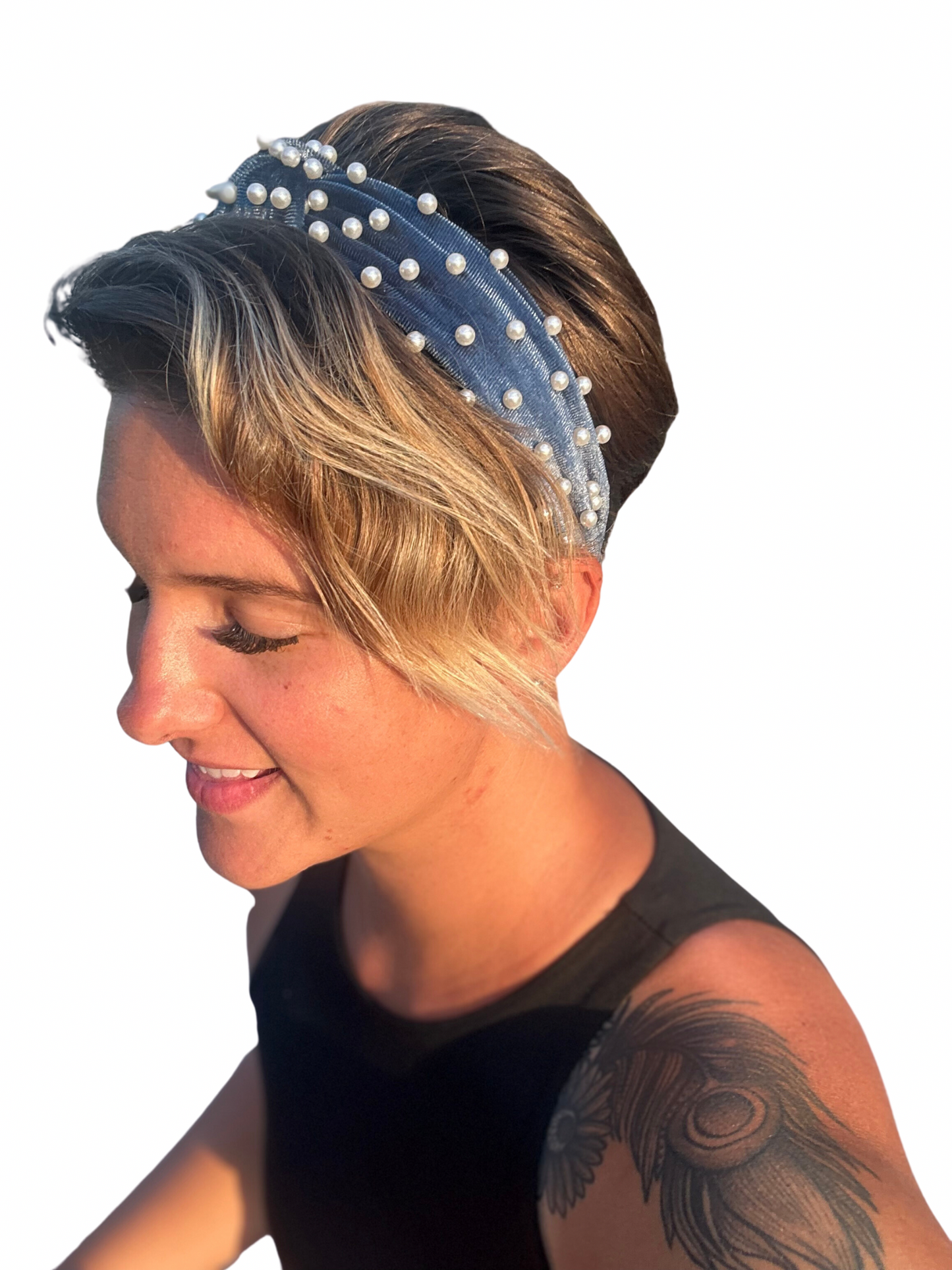 Velvet and pearl solid headband