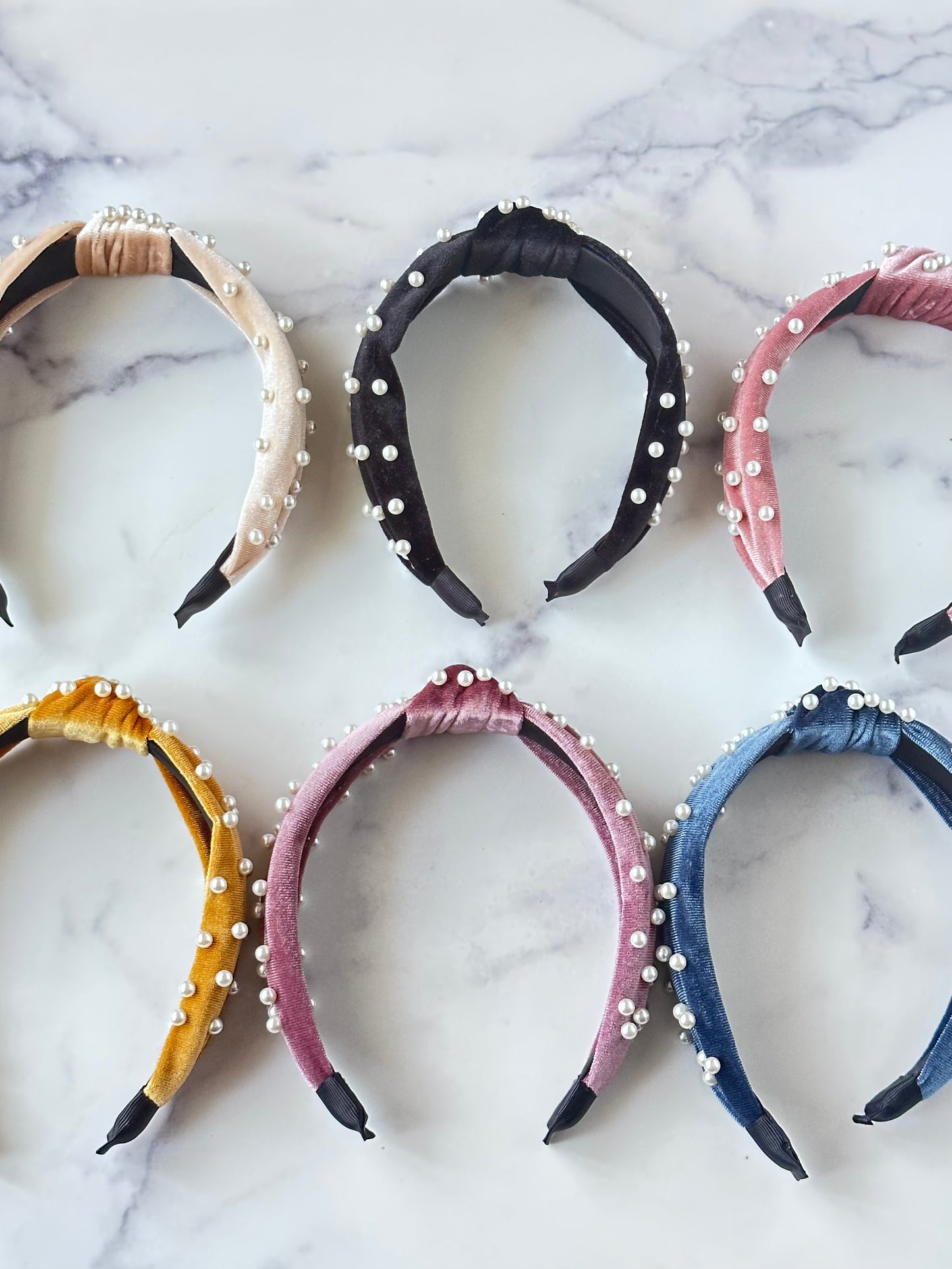 Velvet and pearl solid headband