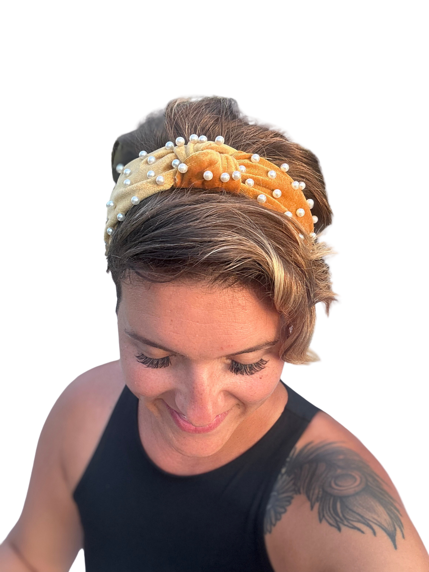 Velvet and pearl solid headband