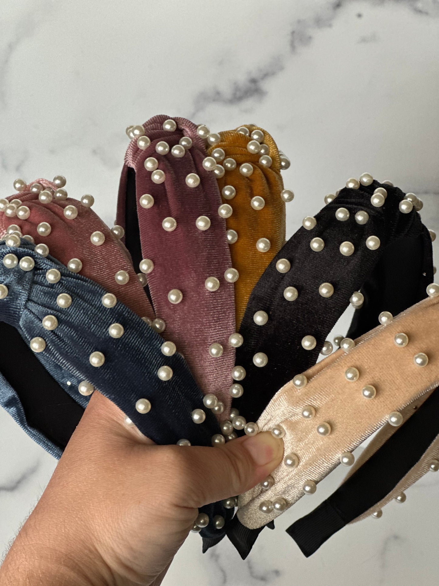 Velvet and pearl solid headband