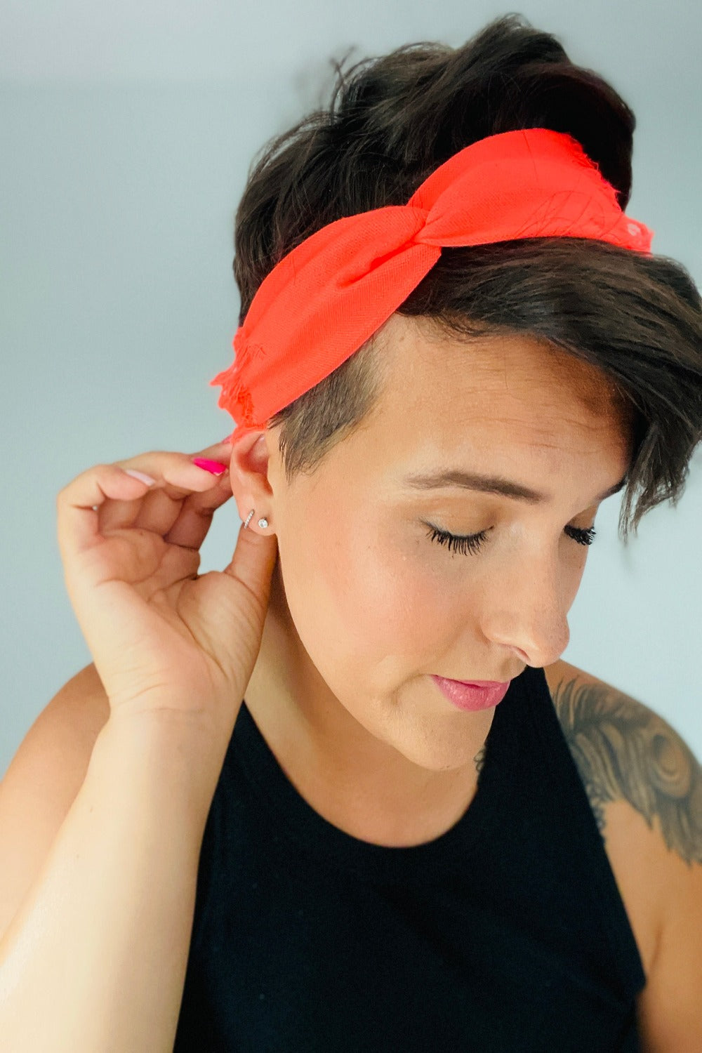 Neon Orange Distressed Headband